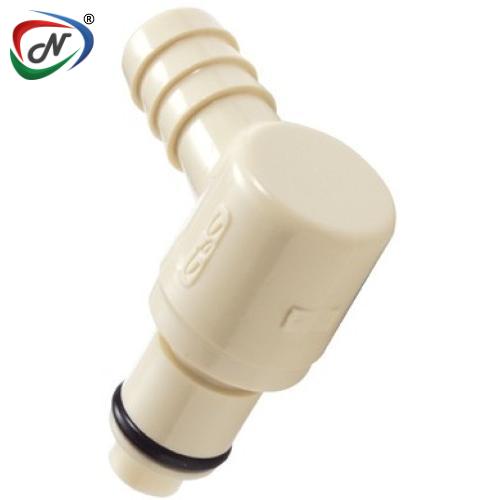 CPC Quick Connect & Disconnect Solutions PLCD2300612V 3/8 Hose Barb Valved Elbow Polypropylene Coupling Insert FKM Seal NSSP006714