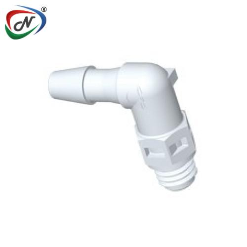 CPC Quick Connect & Disconnect Solutions ME470 Elbow Fitting, tapered 1/8 HB X 10-32 UNF Natural PVDF NSSP007037