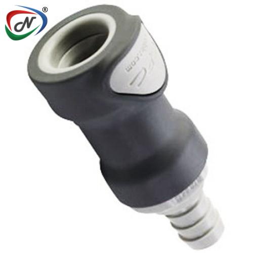 CPC Quick Connect & Disconnect Solutions NS4D17006 3/8 Hose Barb Valved In-Line Molded Grey Polypropylene Coupling Body NSSP007174