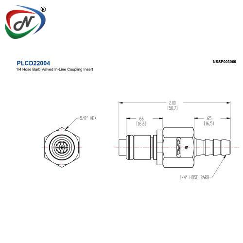 CPC Quick Connect & Disconnect Solutions PLCD22004 1/4 Hose Barb Valved In-Line Coupling Insert NSSP003060