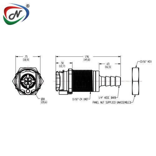 CPC Quick Connect & Disconnect Solutions PLMD16004 1/4 Hose Barb Valved Multi-Mount Acetal Coupling Body NSSP006624