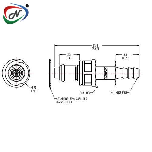 CPC Quick Connect & Disconnect Solutions PLMD22004 1/4 Hose Barb Valved Multi-Mount Acetal Coupling Insert NSSP006609