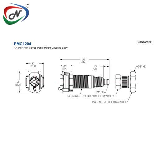 CPC Quick Connect & Disconnect Solutions PMC1204 1/4 PTF Non-Valved Panel Mount Coupling Body NSSP003211