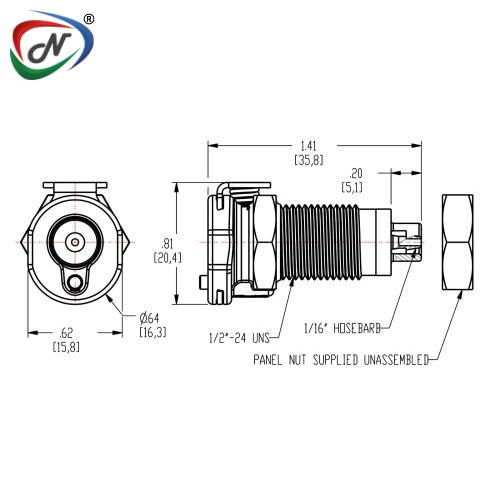 CPC Quick Connect & Disconnect Solutions PMC160112 1/16 Hose Barb Non-Valved Panel Mount Polypropylene Coupling Body NSSP006571