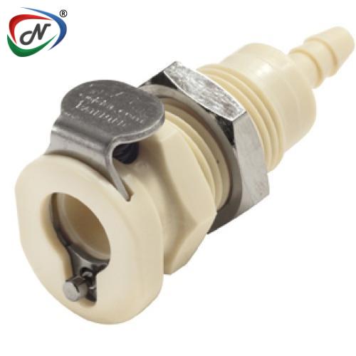 CPC Quick Connect & Disconnect Solutions PMC160212NA 1/8 Hose Barb Non-Valved Panel Mount Polypropylene Coupling Body Nut Assembled NSSP006568
