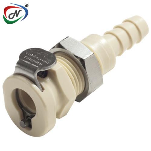 CPC Quick Connect & Disconnect Solutions PMC160412NA 1/4 Hose Barb Non-Valved Panel Mount Polypropylene Coupling Body Nut Assembled NSSP006560