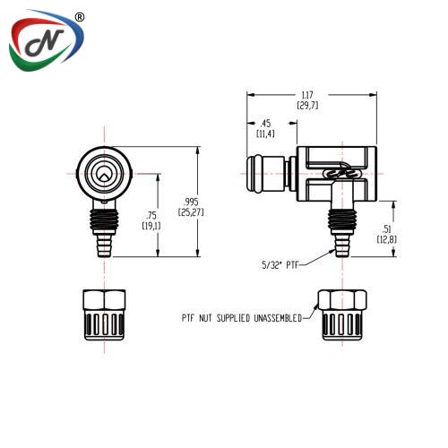 CPC Quick Connect & Disconnect Solutions PMC2102512 5/32 PTF Non-Valved Elbow Polypropylene Coupling Insert NSSP006496