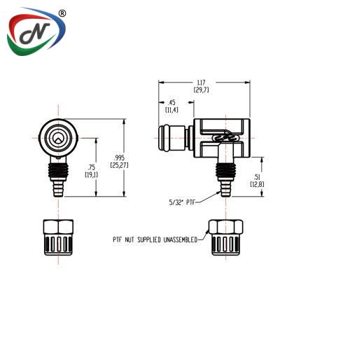 CPC Quick Connect & Disconnect Solutions PMC2104 1/4 PTF Non-Valved Elbow Acetal Coupling Insert NSSP006494