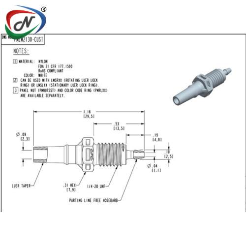 CPC Quick Connect & Disconnect Solutions PMLM2130 Luer Fitting, panel mount male luer X 1/16 HB, White Nylon NSSP003304