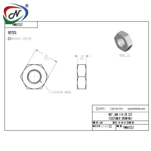 CPC Quick Connect & Disconnect Solutions PMNUTSST Panel Mount Nut, 1/4-28 UNF, Stainless Steel NSSP003243