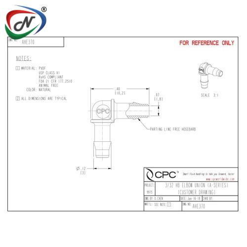 CPC Quick Connect & Disconnect Solutions AHE370 Elbow A-Barb Fitting NSSP004548