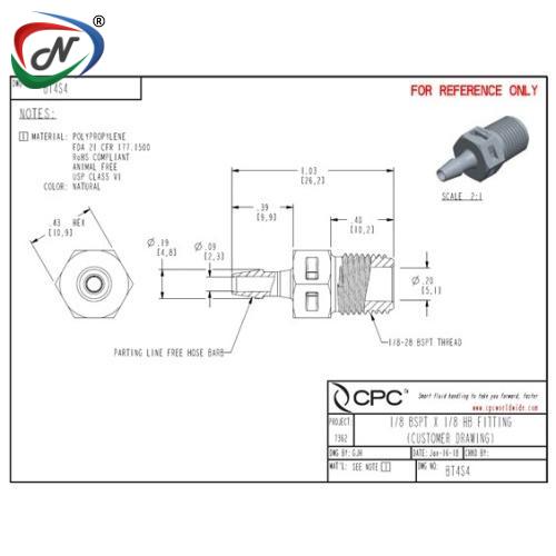 CPC Quick Connect & Disconnect Solutions BT4S4 Straight Fitting, 1/8 NSSP004698