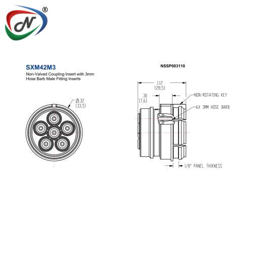 CPC Quick Connect & Disconnect Solutions SXM42M3 Non-Valved Coupling Insert with 3mm Hose Barb Male Fitting Inserts NSSP003110